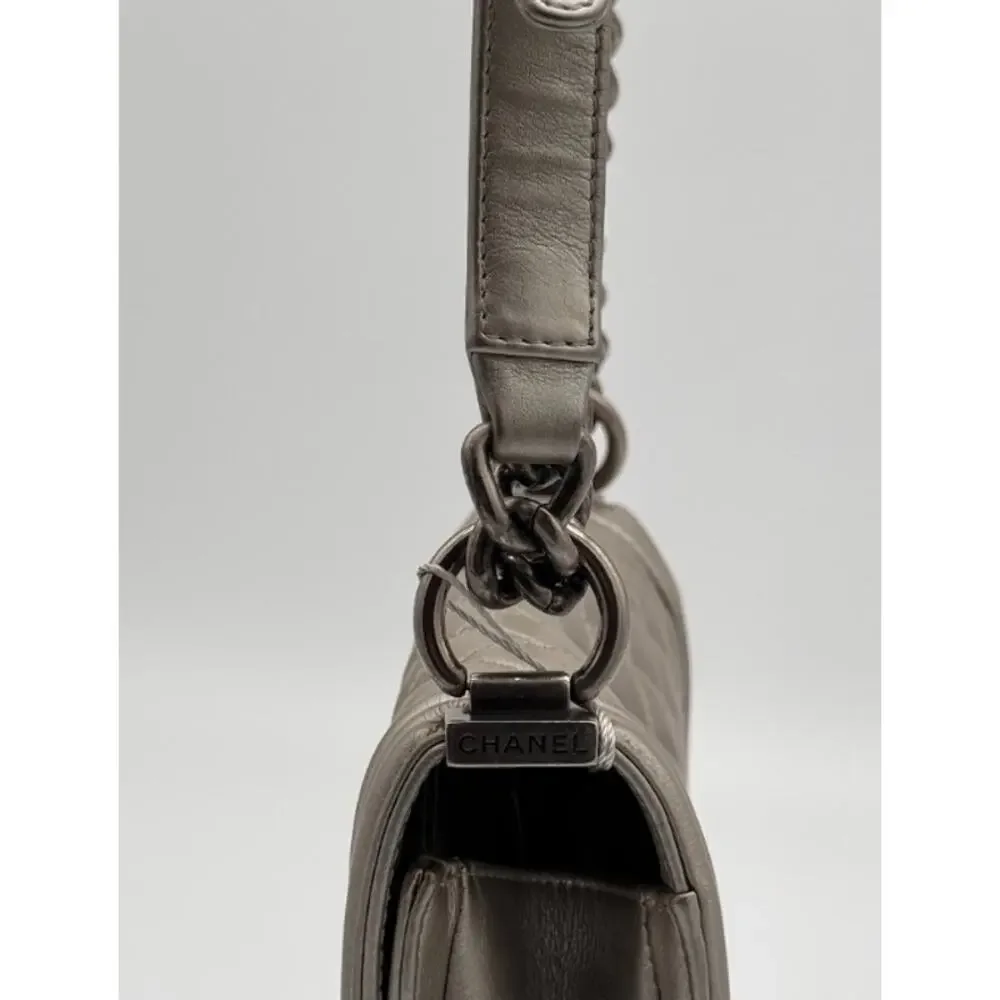 Chanel Medium Boy Flap Metallic Silver Quilted Calfskin Bag